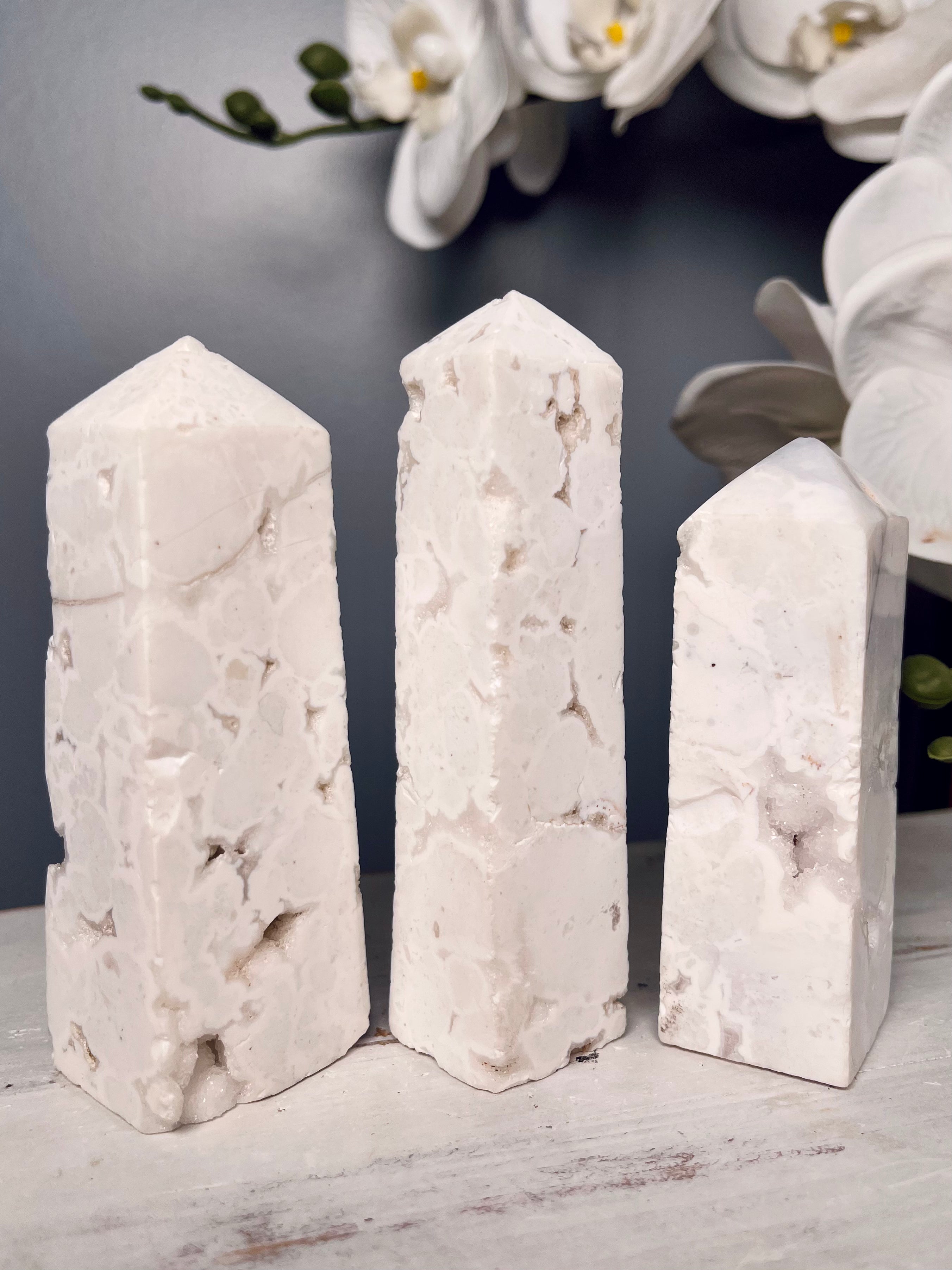 White Agate with Druse | Set of 3