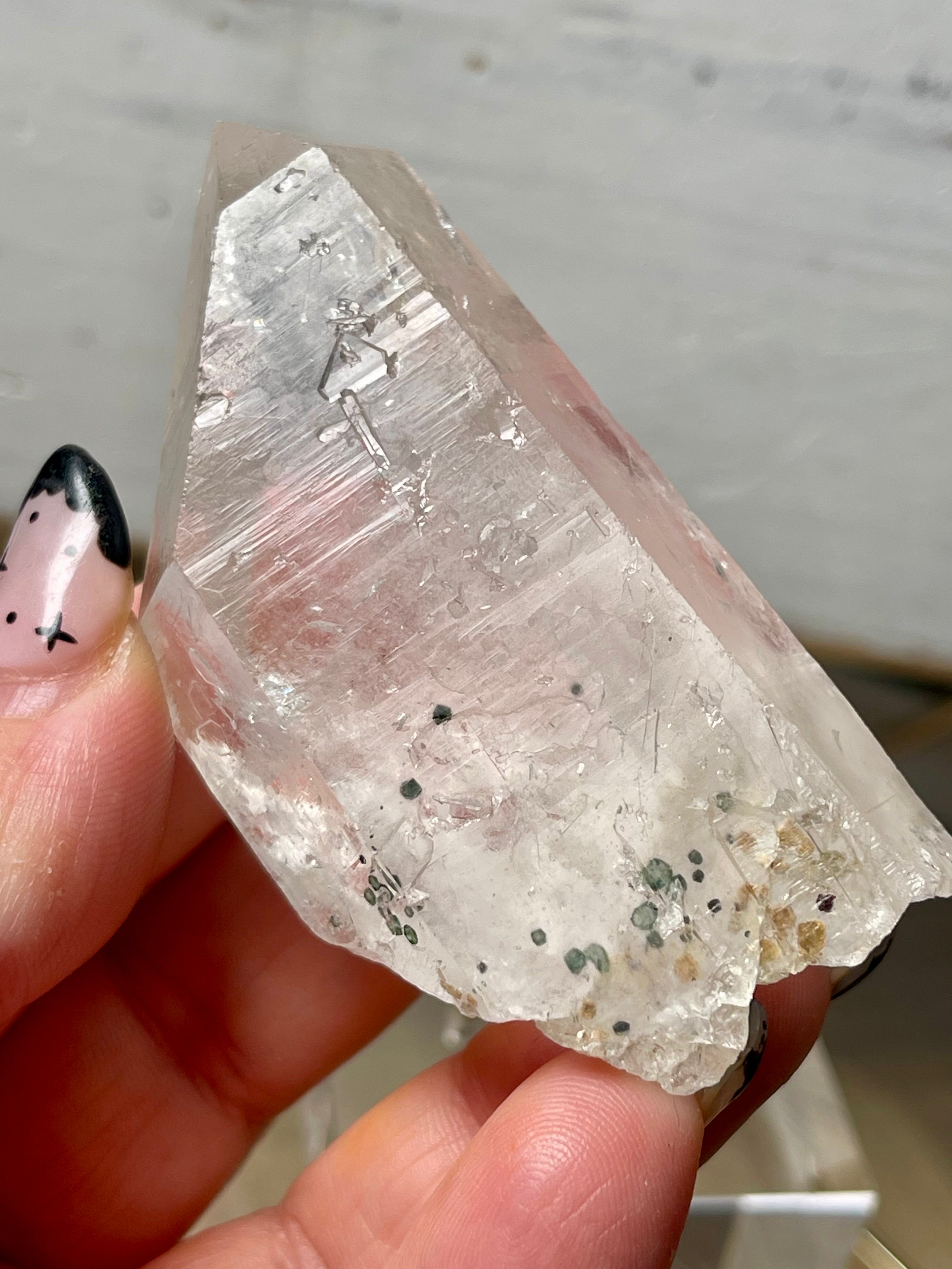 Clinochlore in Quartz with Record Keepers and Glyphs | CQ45