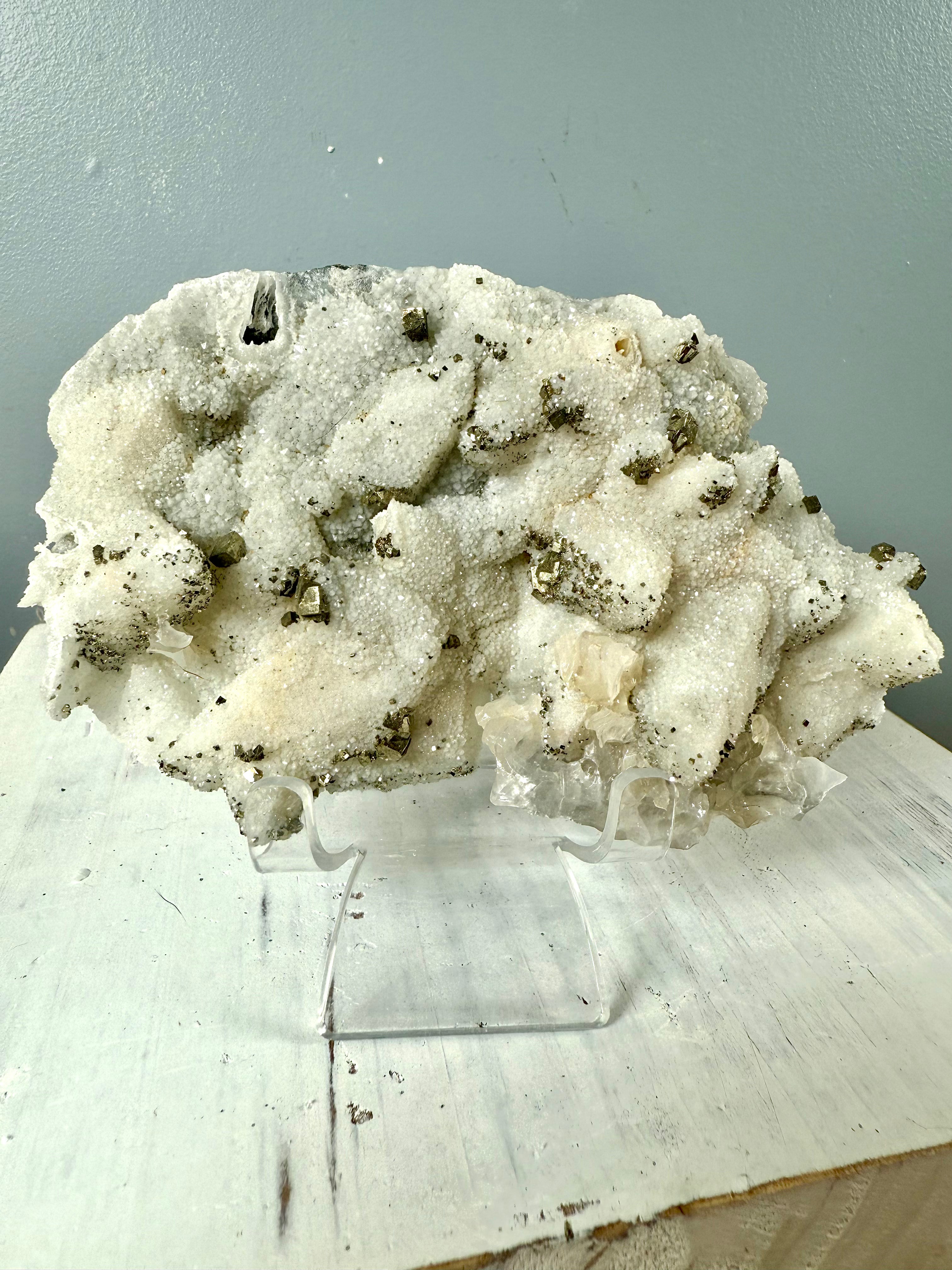 Dogtooth Calcite with Sugar Quartz and Pyrite | DC10