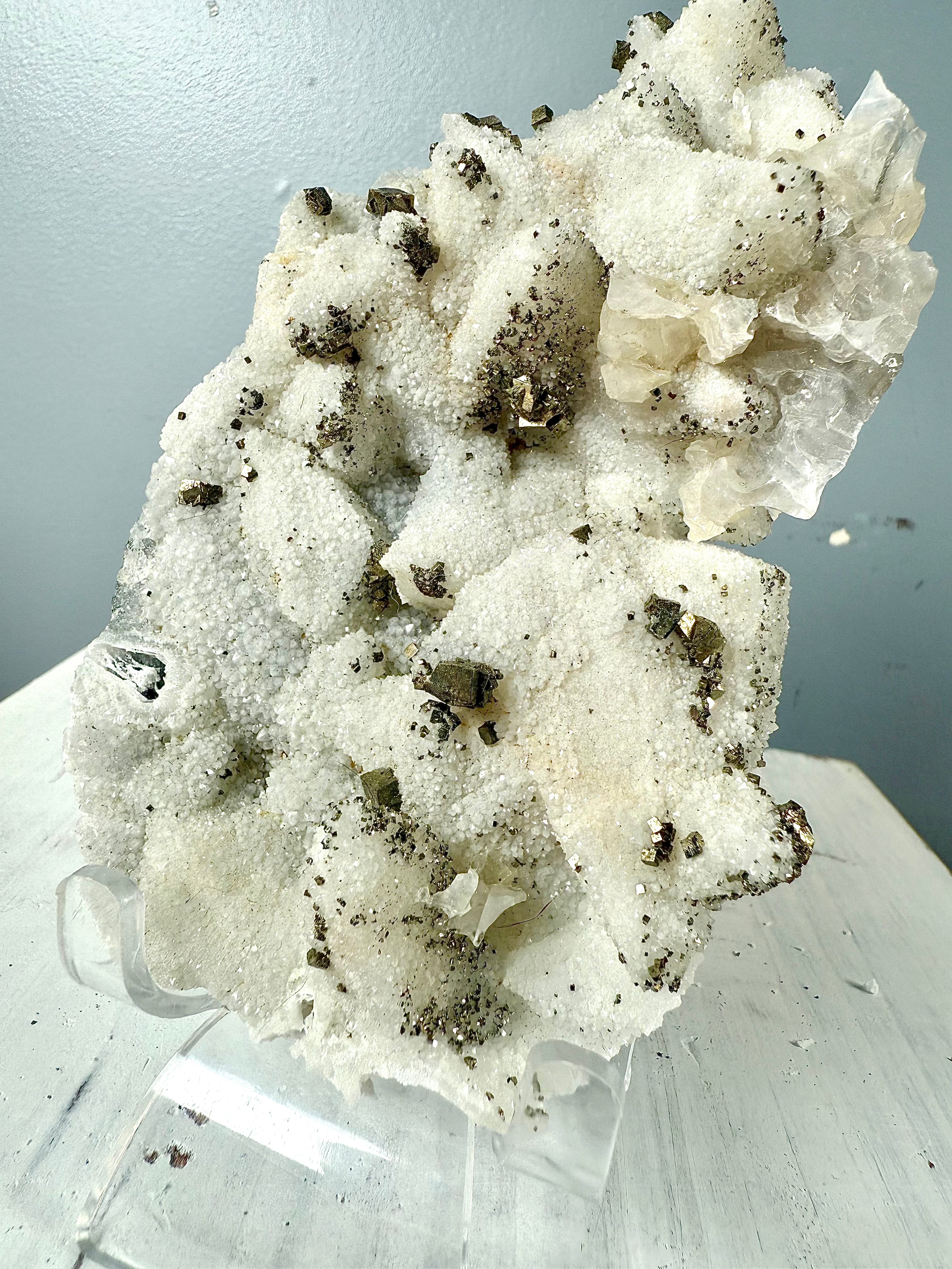 Dogtooth Calcite with Sugar Quartz and Pyrite | DC10