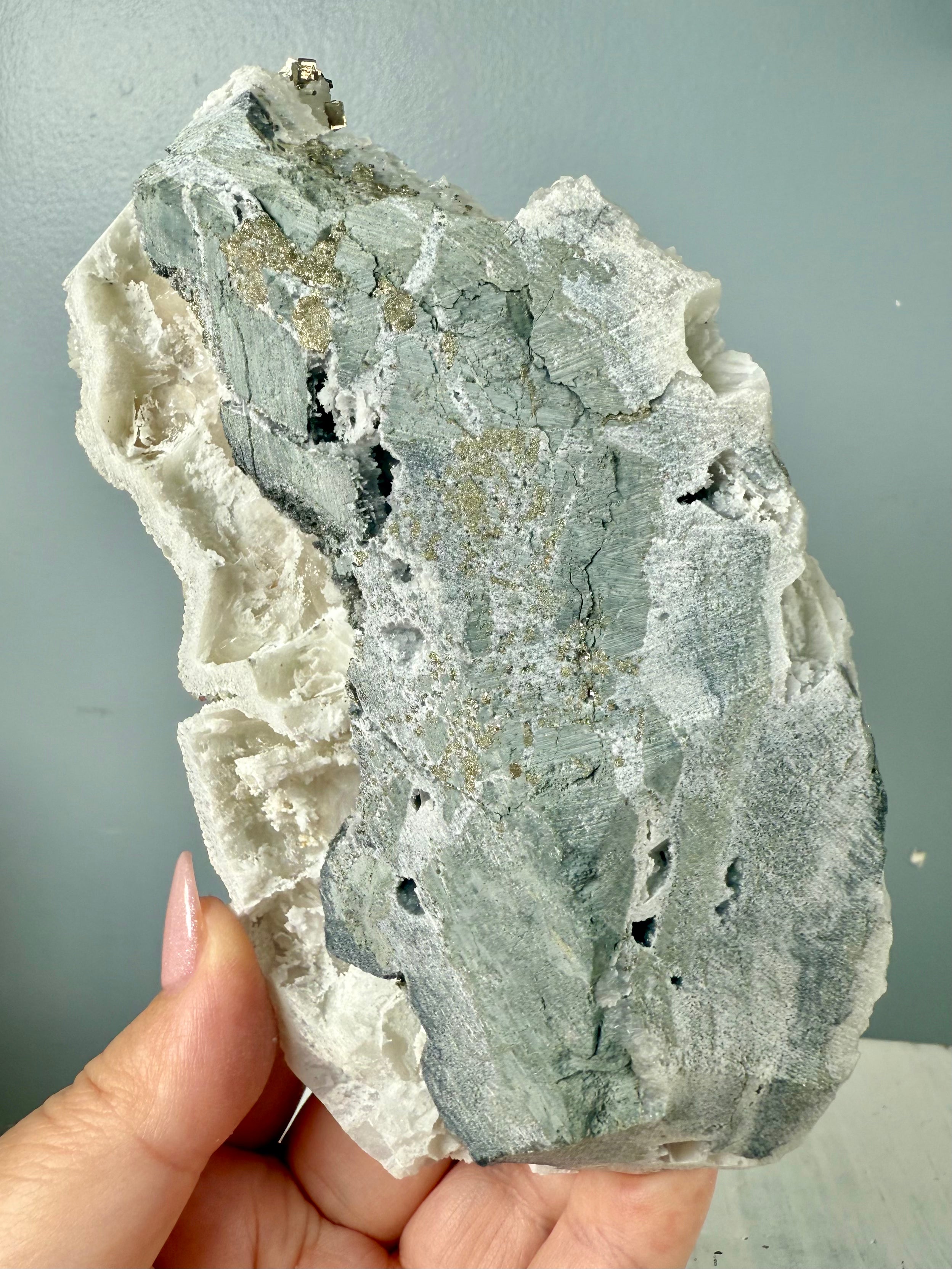Dogtooth Calcite with Sugar Quartz and Pyrite | DC10