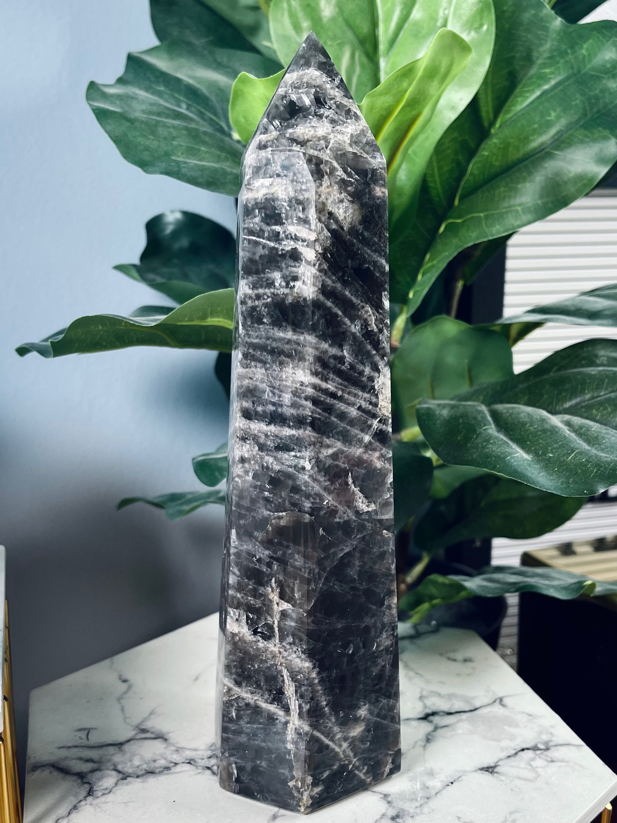 XL Rainbow Flash Black Moonstone Tower | BM4