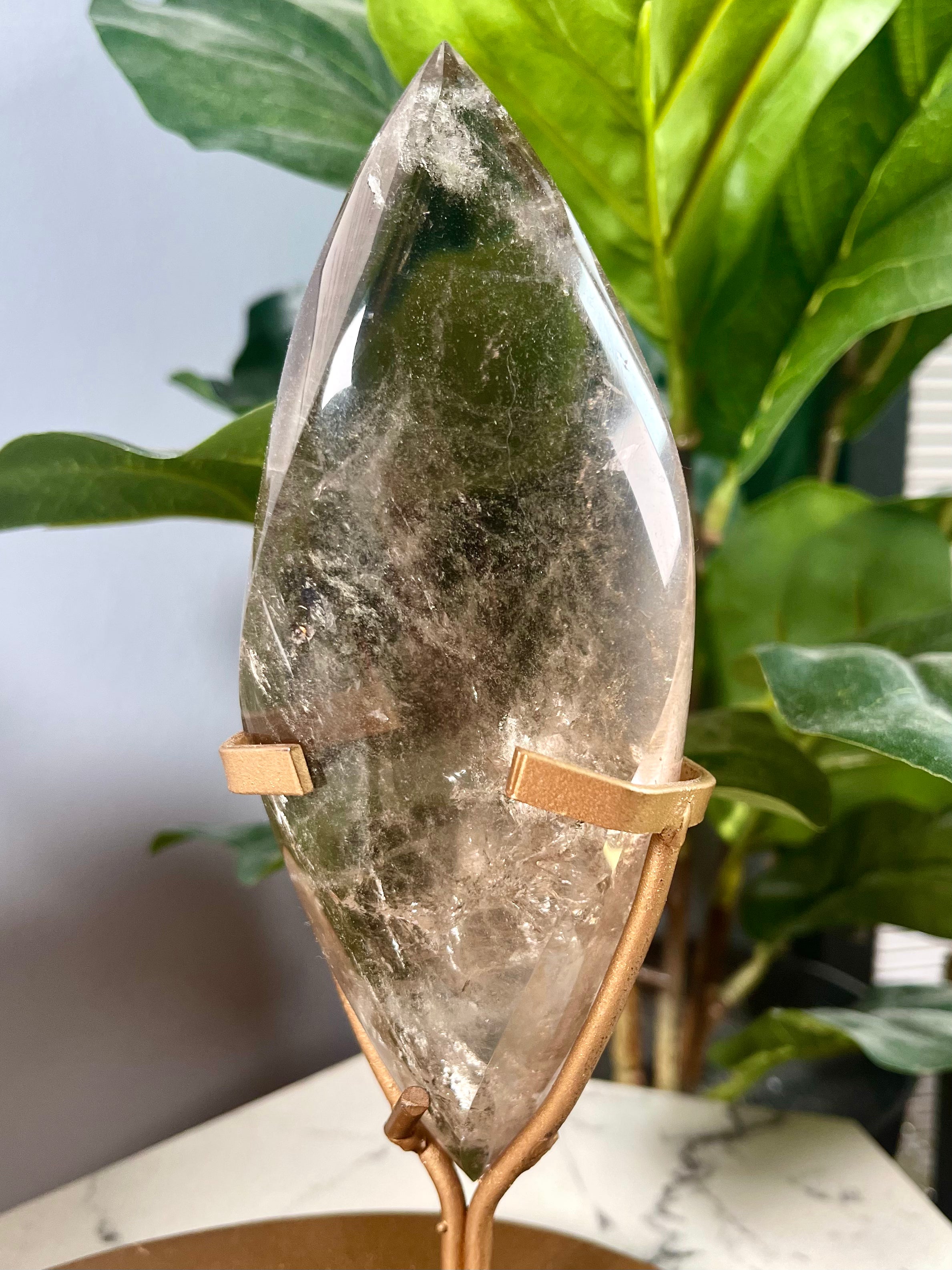 Smoky Quartz Flame with Gold Stand | Rainbows | F9