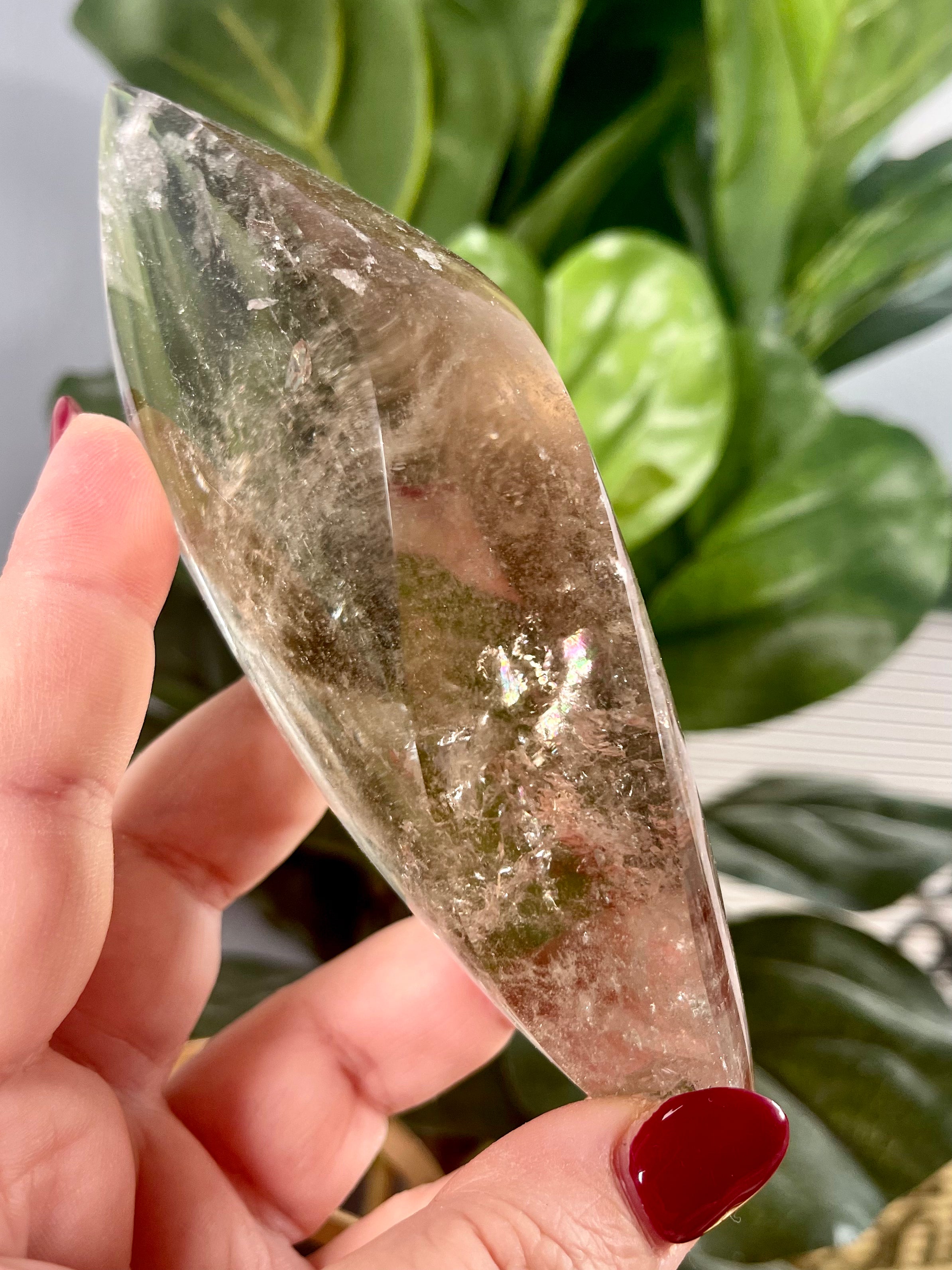Smoky Quartz Flame with Gold Stand | Rainbows | F9