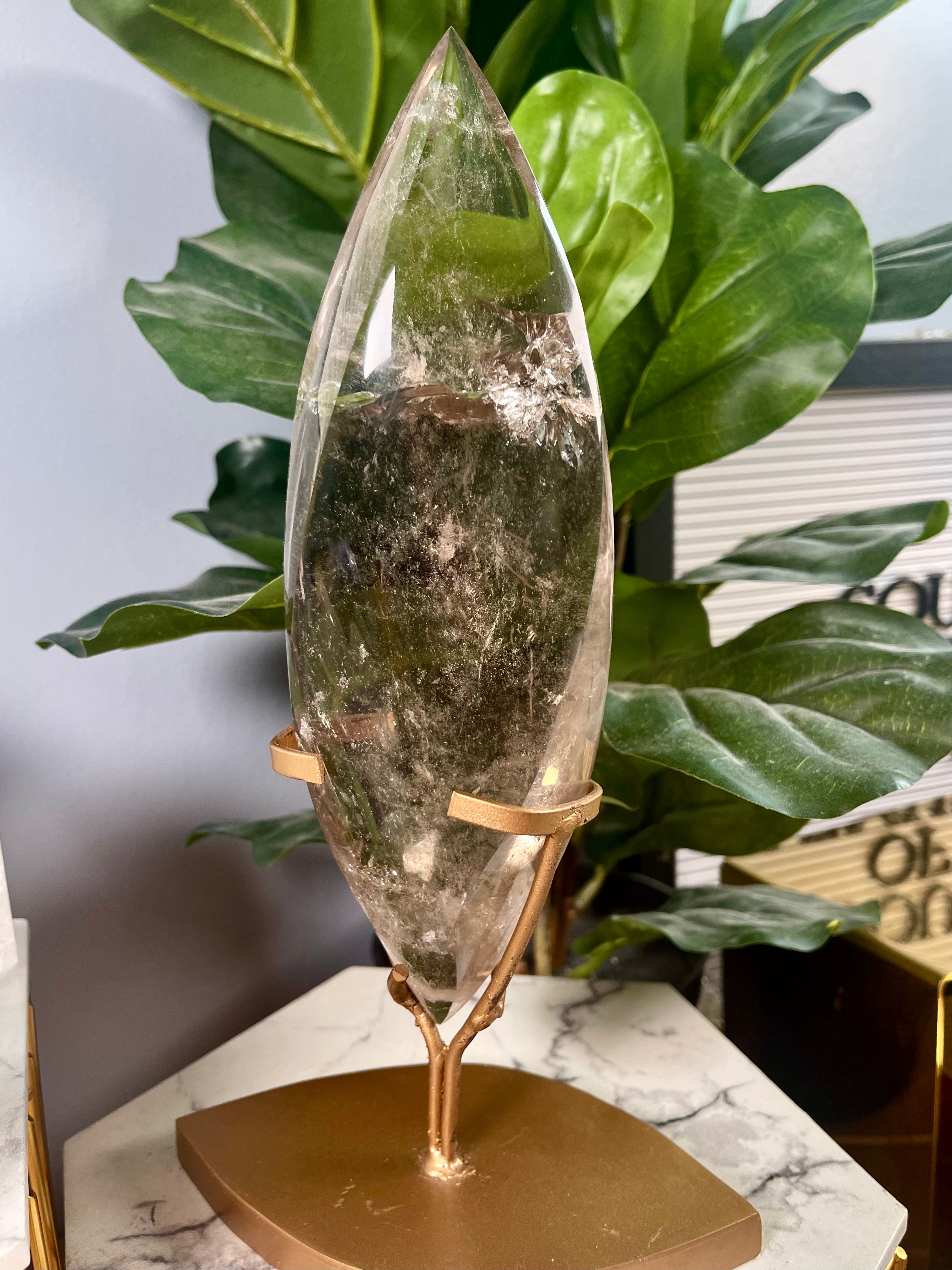 Smoky Quartz Flame with Gold Stand | Rainbows | F1