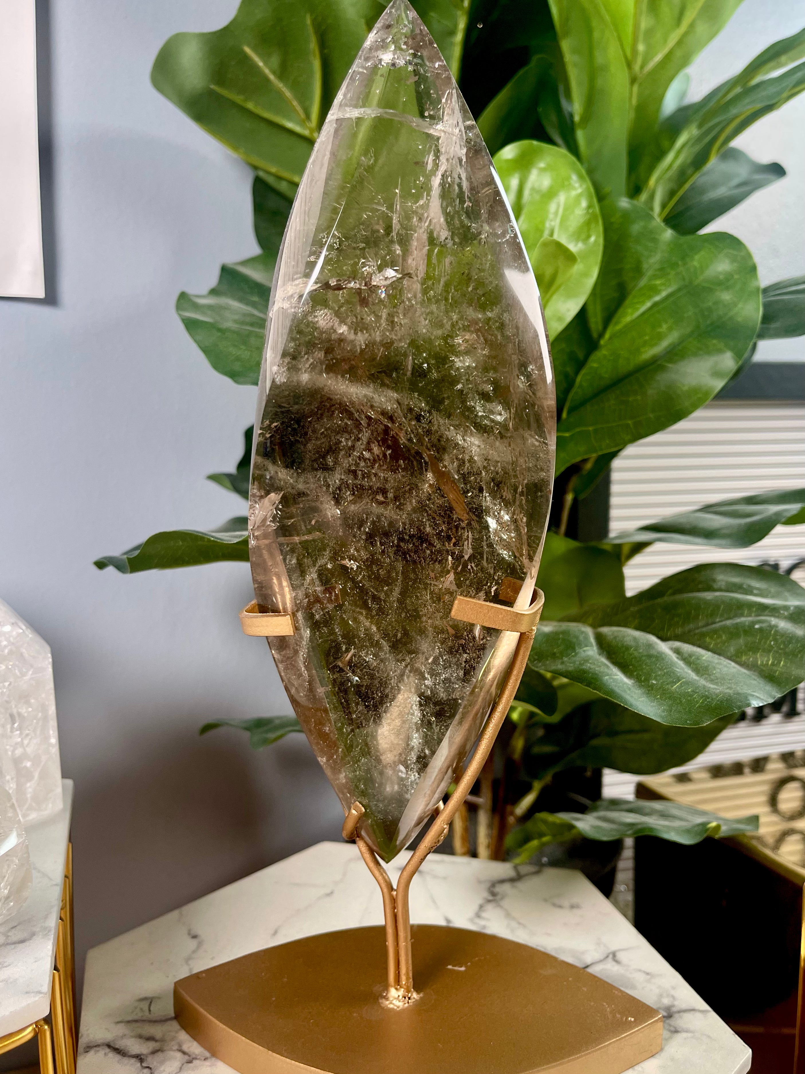 Smoky Quartz Flame with Gold Stand | Rainbows | F11