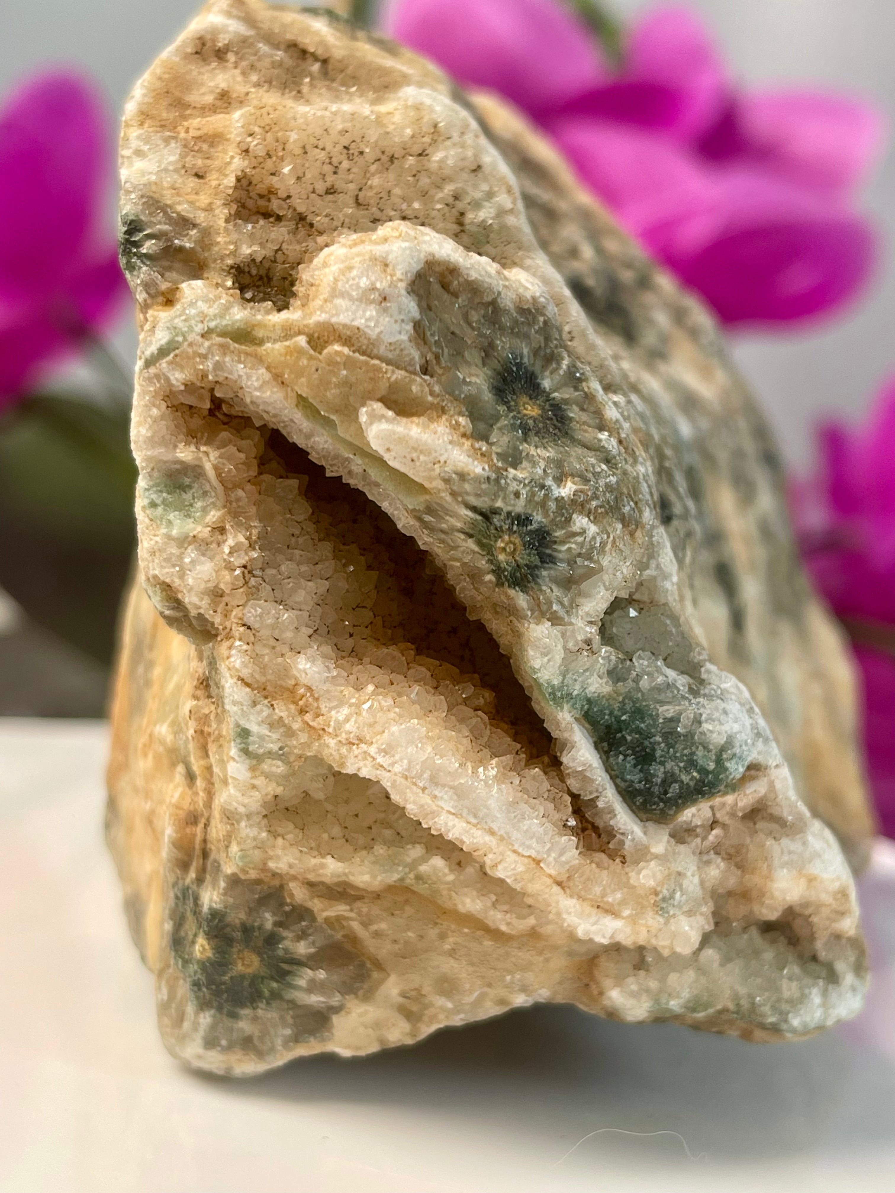 Raw Ocean Jasper | Flower Orbs | Druse | Self Stands | OJ33