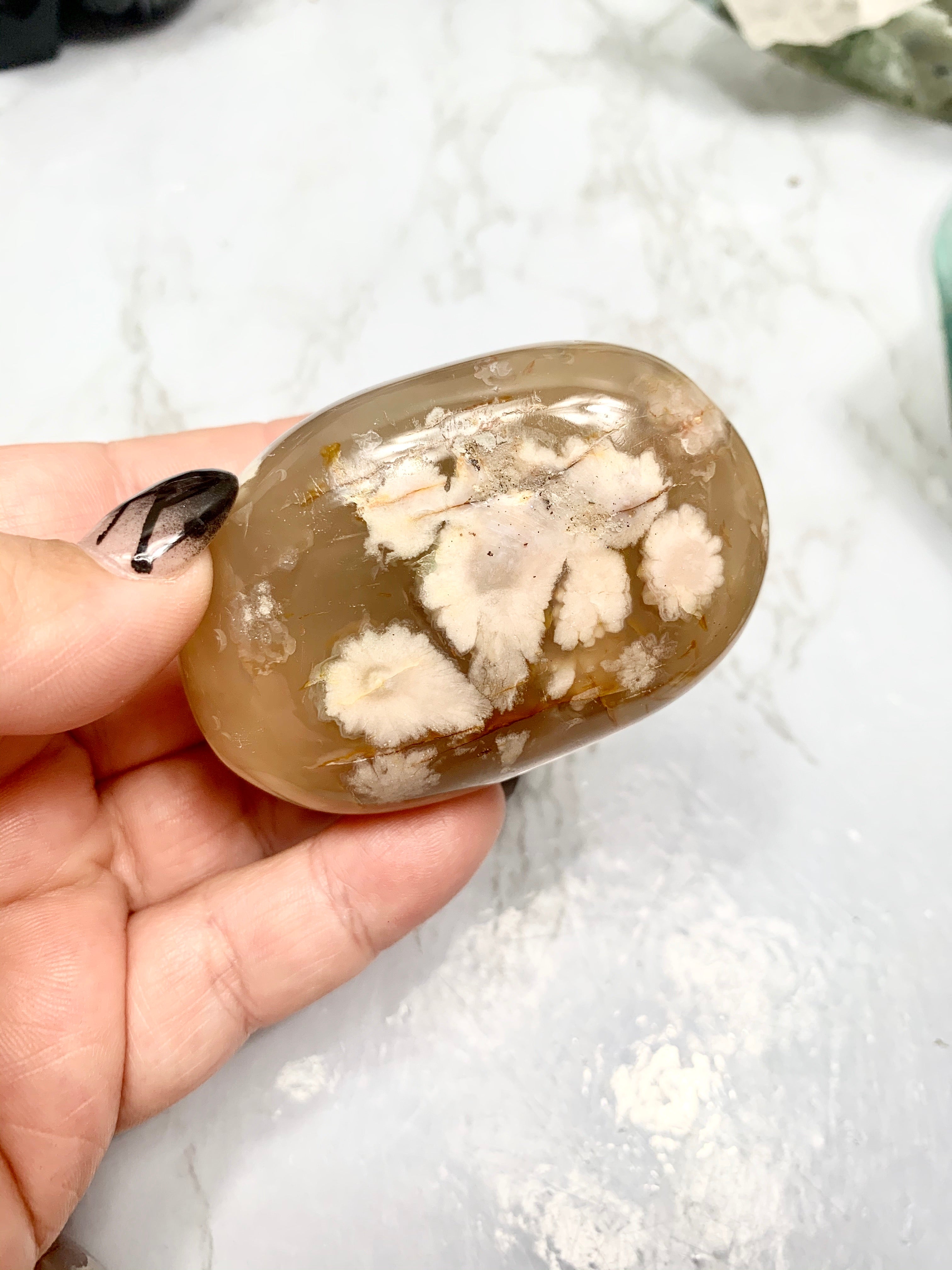 Flower Agate Palm Stone