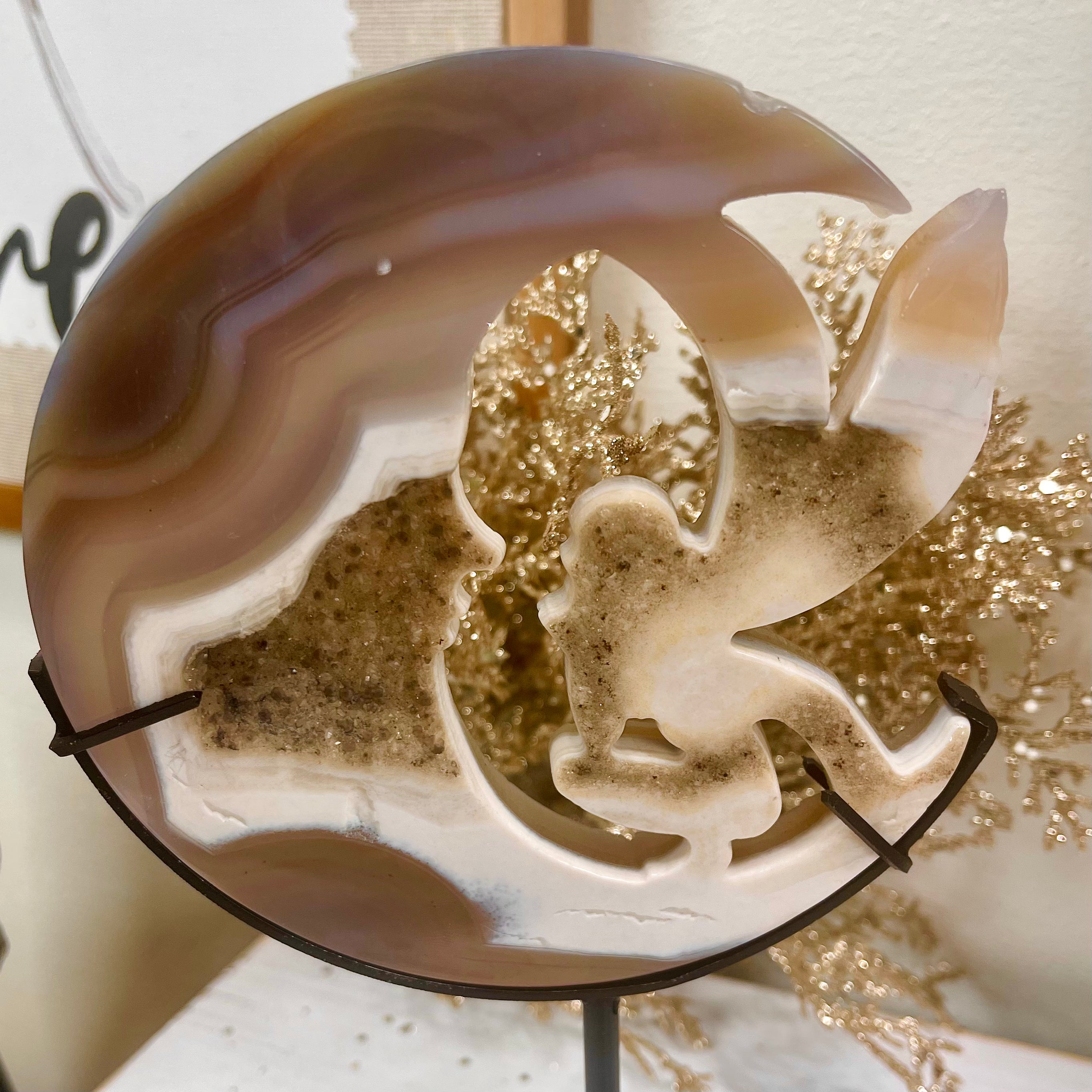 Fairy & Moon Agate With Dendrite On Stand | FM9