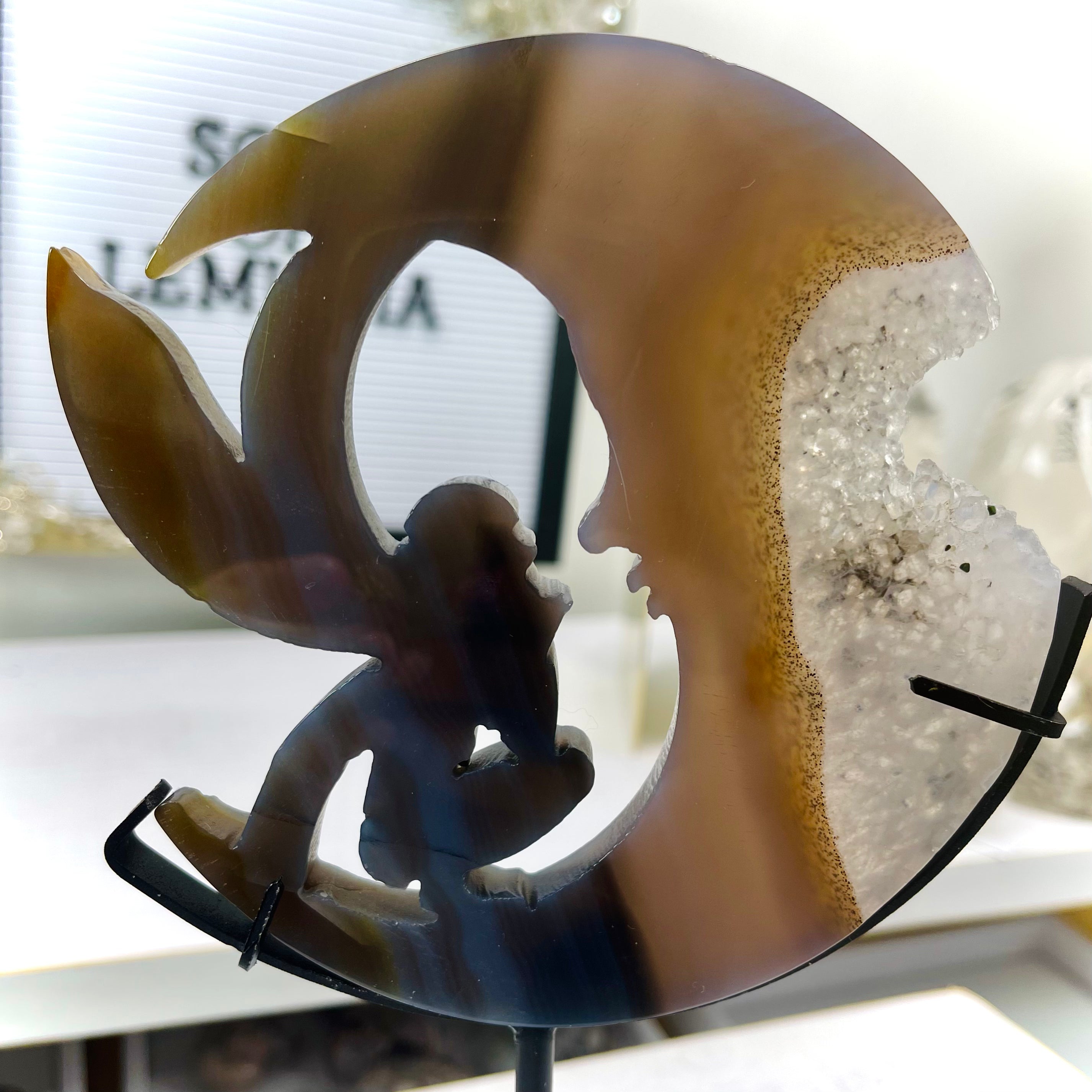 Fairy & Moon Agate With Dendrite On Stand | FM2