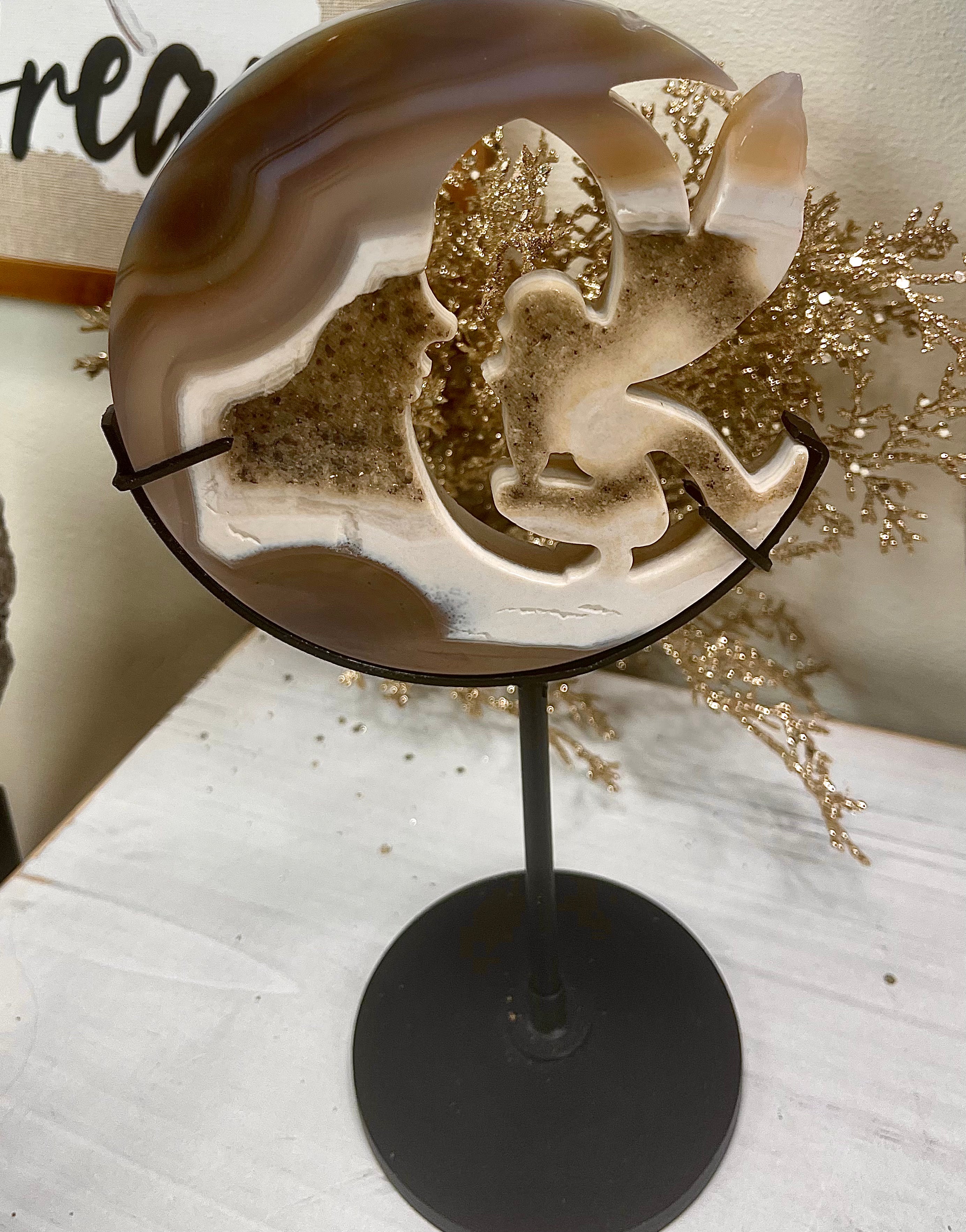 Fairy & Moon Agate With Dendrite On Stand | FM9