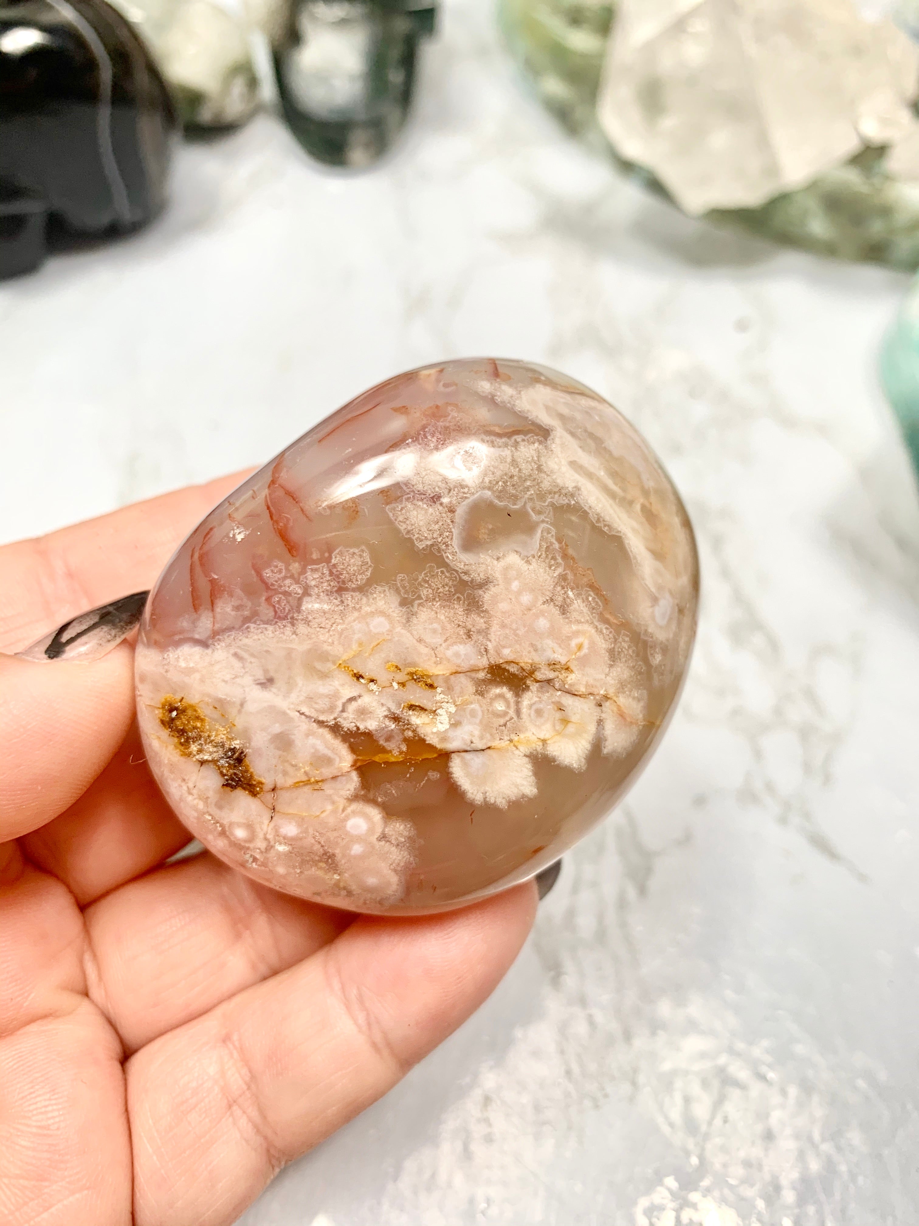 Flower Agate Palm Stone