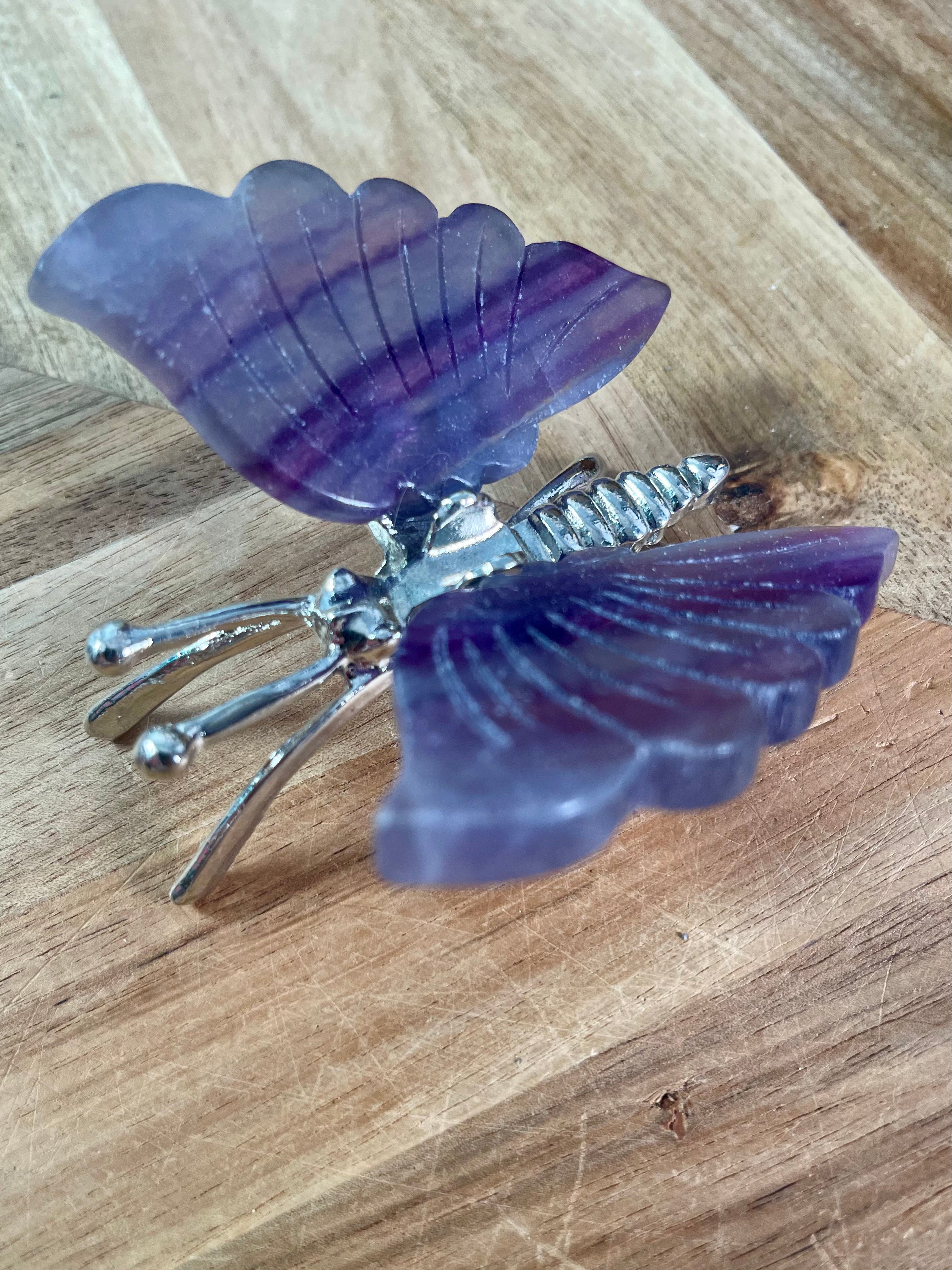 Pink, Blue, Purple Fluorite Butterfly | F4