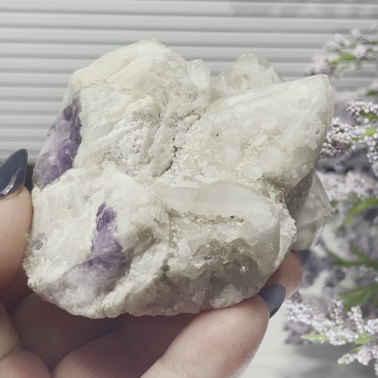 Self-Standing White Capped Amethyst Elestial Cluster