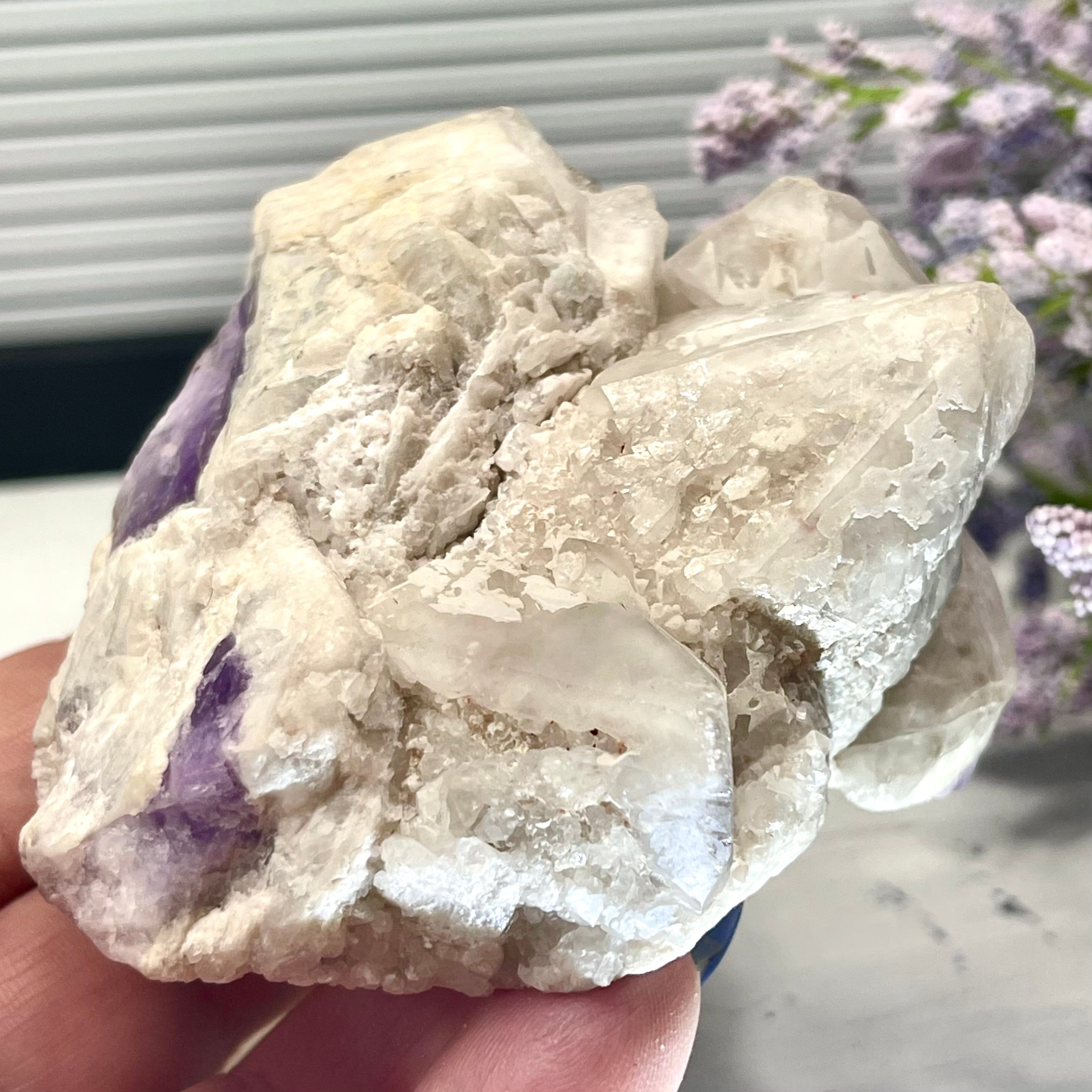 Self-Standing White Capped Amethyst Elestial Cluster