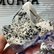 Large White Capped Amethyst Cluster with Tourmaline