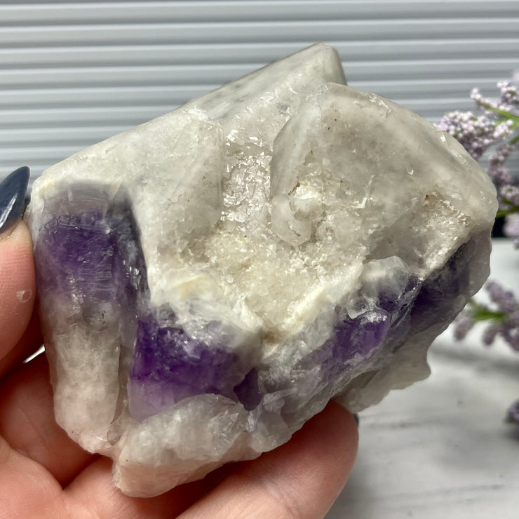 Large Self-Standing White Capped Amethyst Cluster With Record Keepers